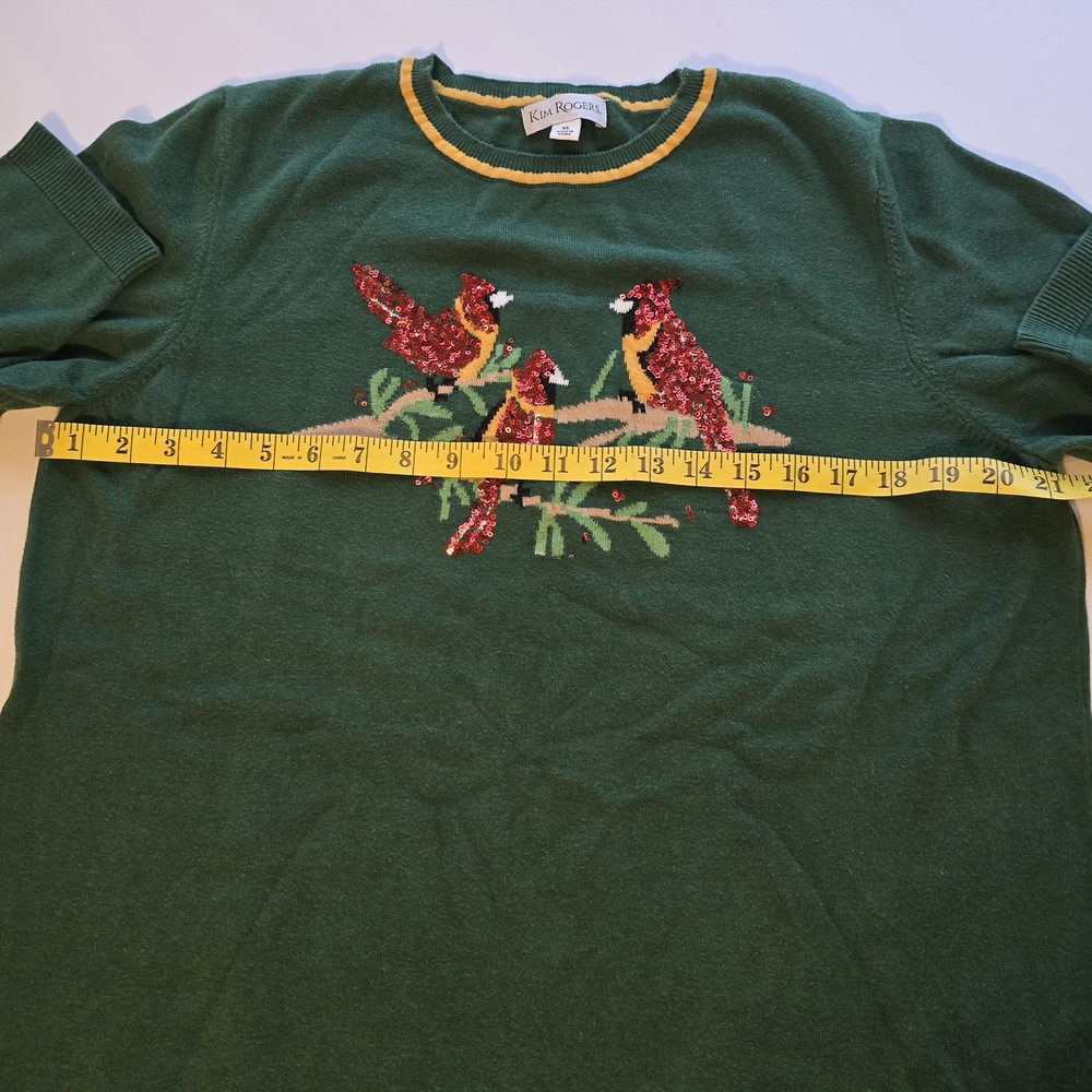 Kim Rogers Sequin Green and Red Crew Neck Sweater with Holiday Embroidery - Picture 5 of 6